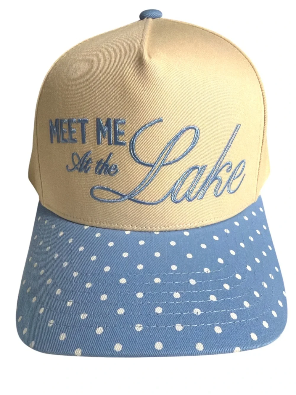 NWOT C.C MEET ME AT THE LAKE POLKA DOT BASEBALL CAP - SKY BLUE